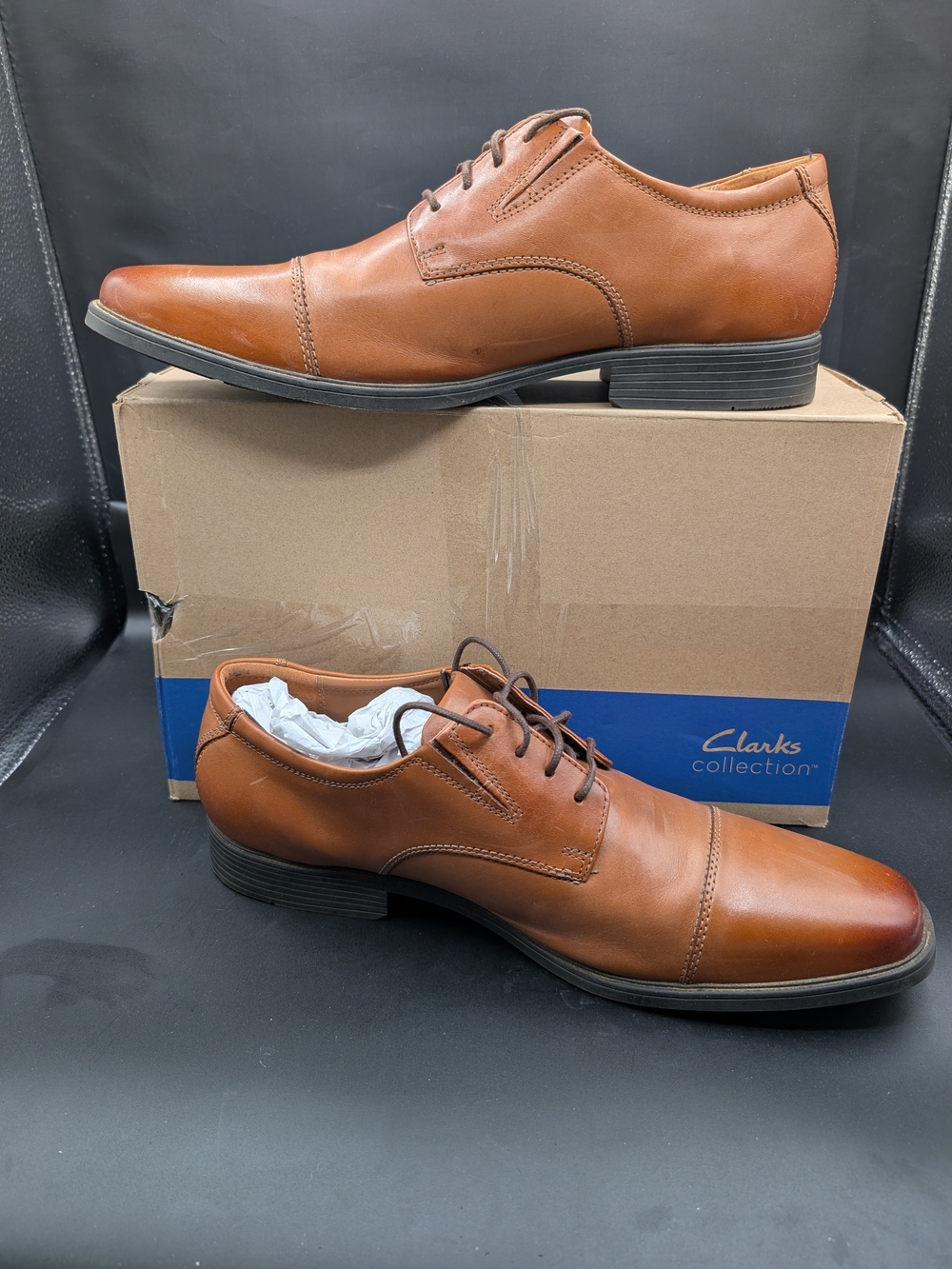 Clarks Men's Cognac Leather Oxford Dress Shoes
